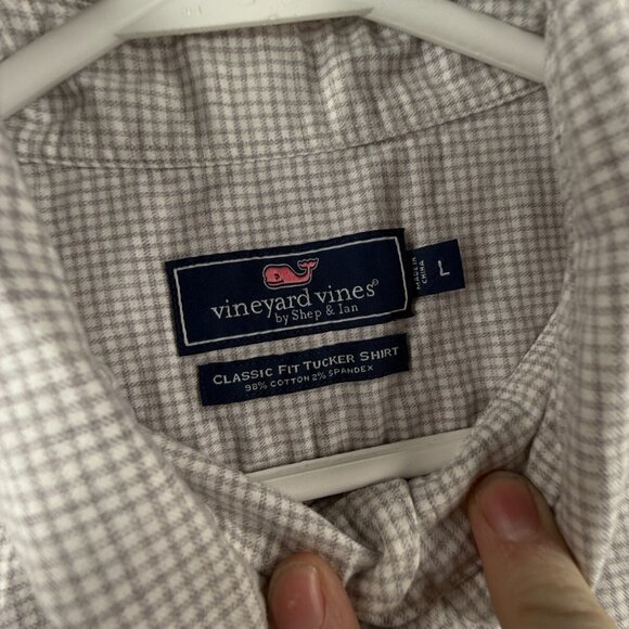Vineyard Vines Cotton Spandex Gray Check Large Button Up Shirt Classic Tucker - Picture 8 of 12